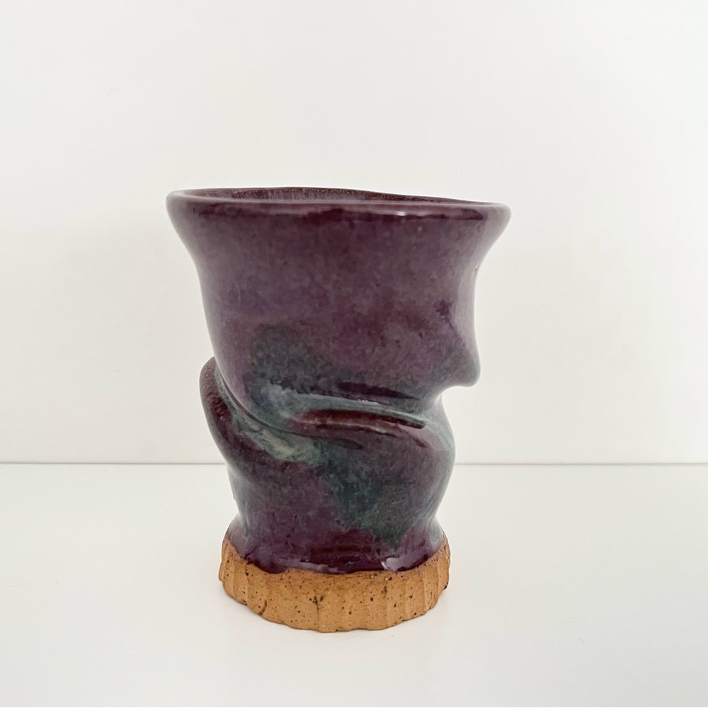 Handmade Studio Pottery Twisted Swirl Cup Vase Purple Blue Glazed Organic Sexy - Picture 2 of 5